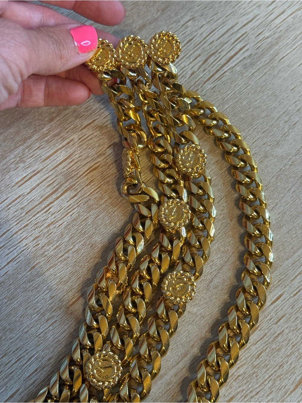 St. John Gold-Tone Multi-Chain Belt with Signature Medallions - Picture 5 of 10
